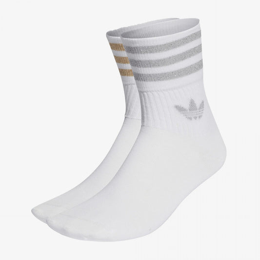 WMN'S MID-CUT GLITTER CREW SOCKS 2 PAIRS 'WHITE'