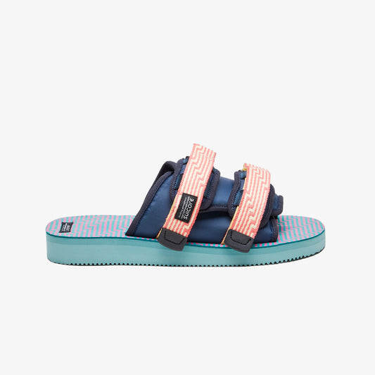Suicoke | MOTO JACQUARD TOUCH-STRAP  { NAVY BLUE/CORAL PINK/SEA GREEN