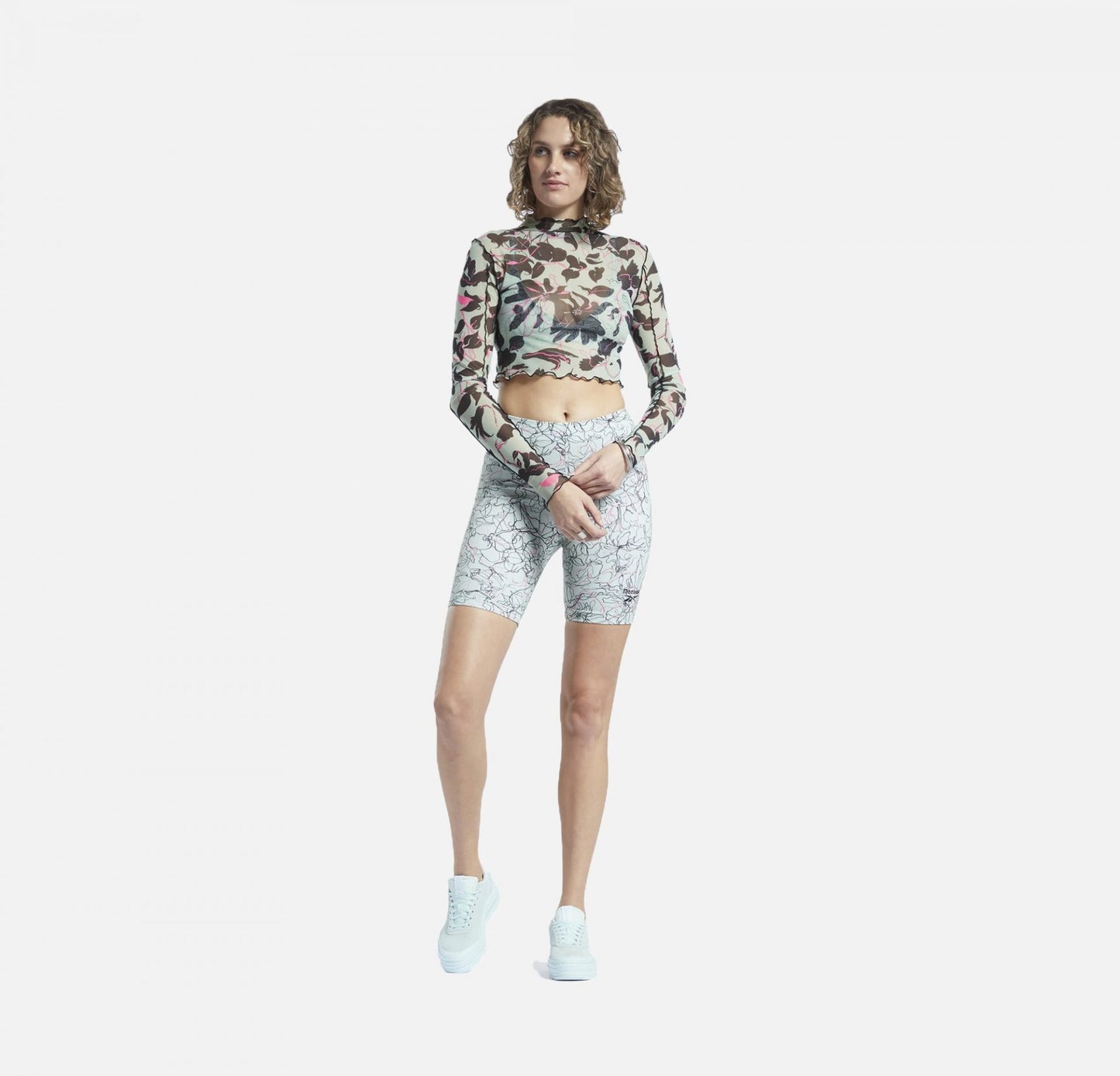 CLASSICS FLOURISHING FLORAL PRINT MESH LONG SLEEVE SHIRT